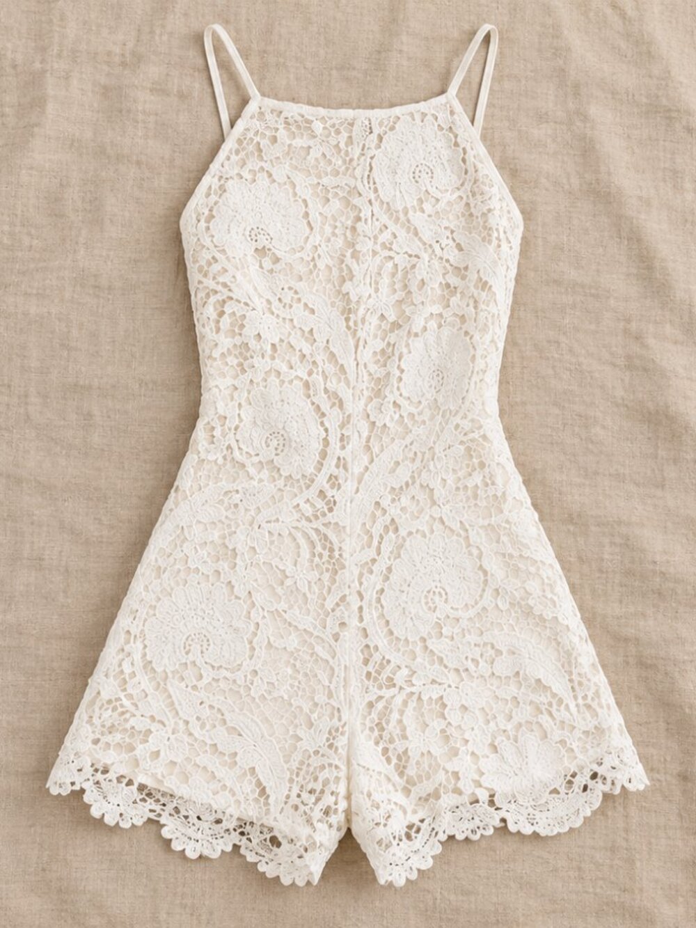 Stone Cold Fox White Lace Open Back Romper Size XS